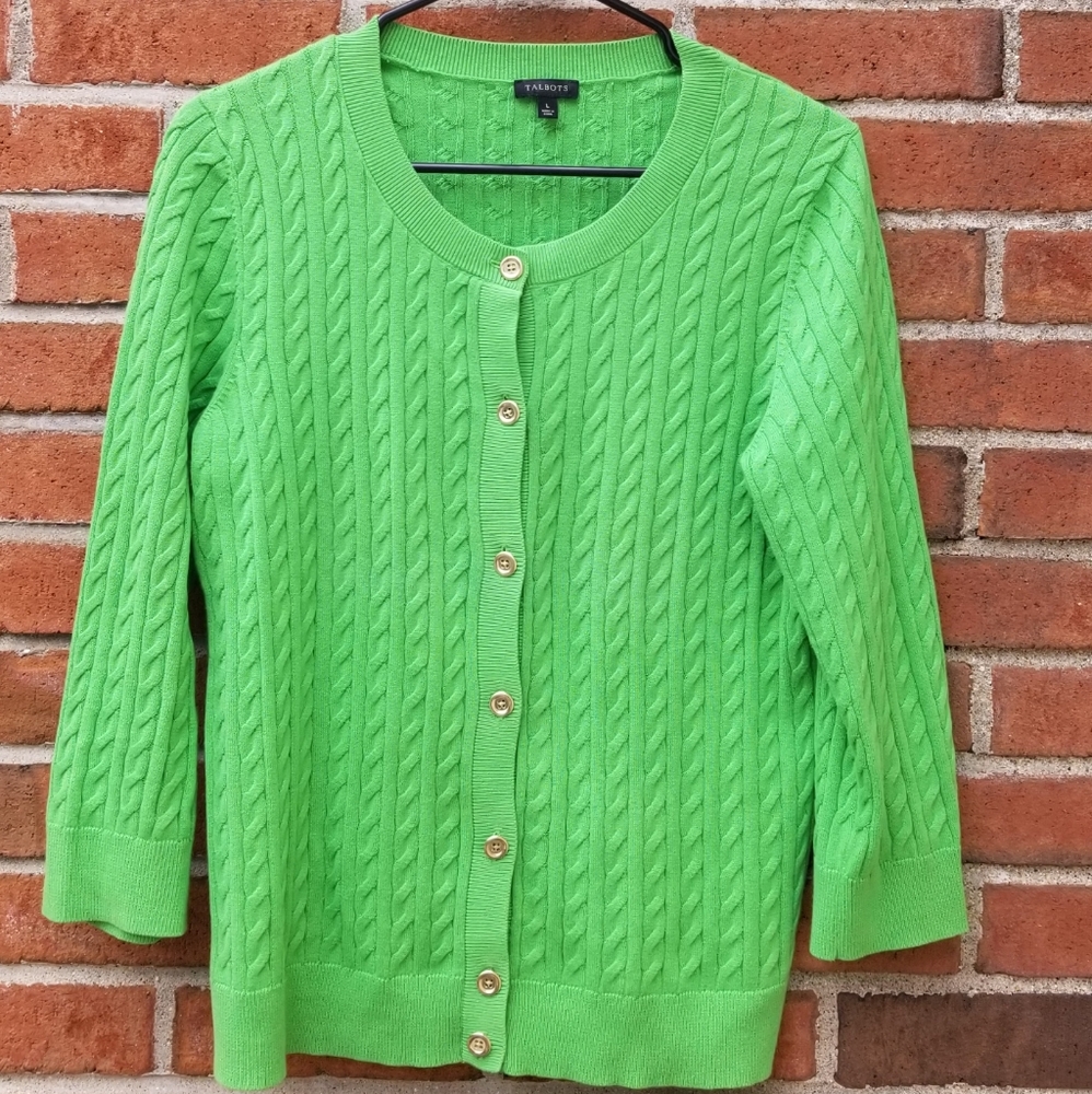 Talbots Green Button Sweater Cardigan